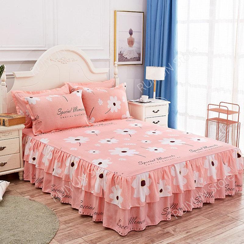 Drucken Weiche Bett Rock Hause Schlafzimmer Doppel Schichten Bett Rock Bettlaken Bett Abdeckung Rock Nicht-slip Matratze Abdeckung Couvre lit Bettdecke