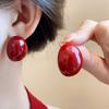 Red Drip Oil Silver Needle Round Earrings: Retro Fairy Design Fashion Ear Jewelry
