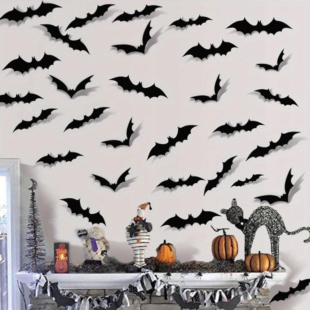 120pcs Bat Halloween Room Decor 4 Different Sizes Realistic Waterproof Black Scary Bat Sticker Home Decor Wall Decal Indoor Hallowmas Party Supplies