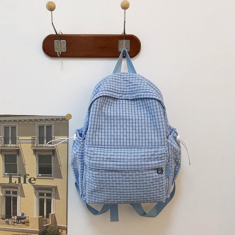 

Cotton Casual Student Backpack With Grid Pattern For High School Or College Students S синій