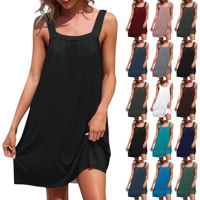 Women's Fashion Casual Solid Color Beachwear Pockets Sleevesless Casual Summer Beach Dress