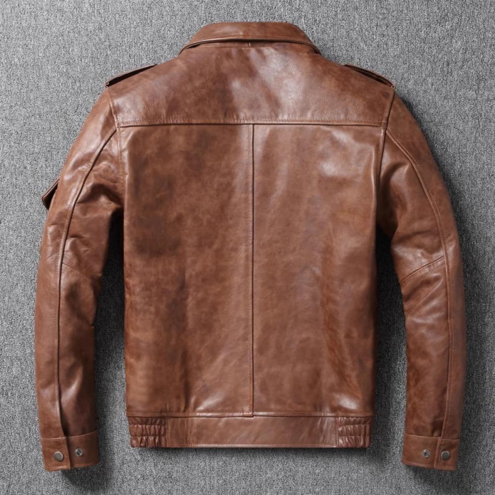 Chinese Size Brown Black Real Cowhide M65 Hunting Leather Jacket Men Genuine Leather Coat Winter Pockets Jackets