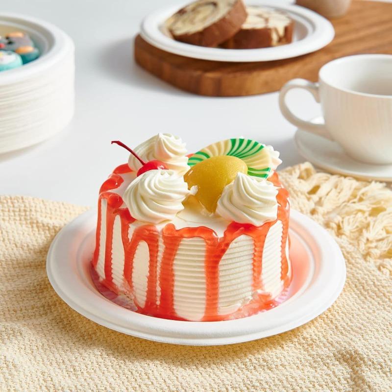 50PCS Disposable Round Plates Disposable Kitchen Dishes Barbecue Pasta Salad Noodle Desserts Restaurant Circular Paper Plates