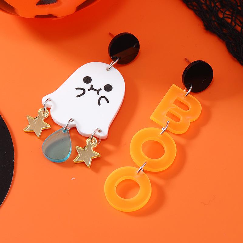 2023 Halloween Asymmetrical Ghost & Star Acrylic Earrings