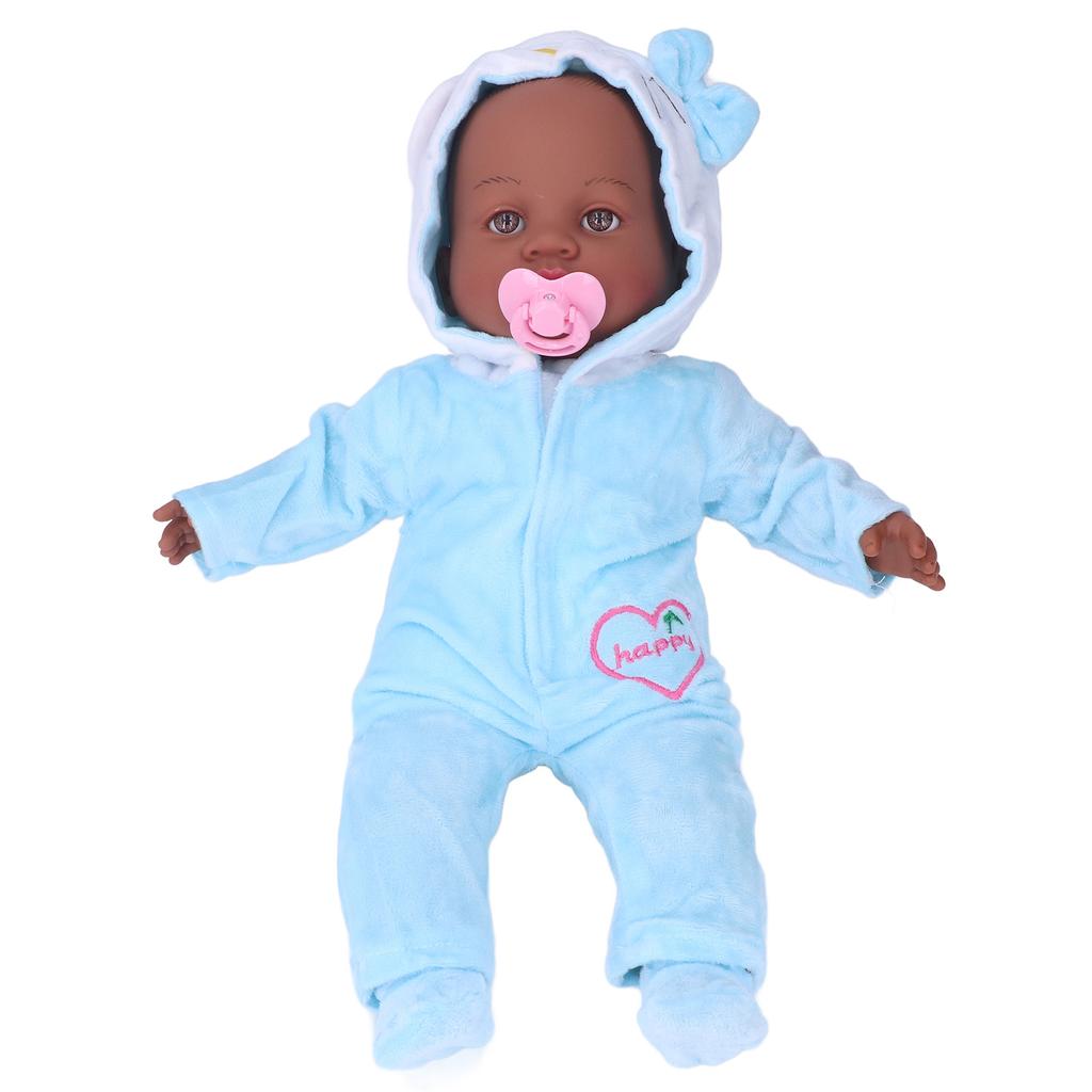 16inch Reborn Doll Black Skin Color Simulation Soft Vinyl Lifelike Baby Doll with Pacifier