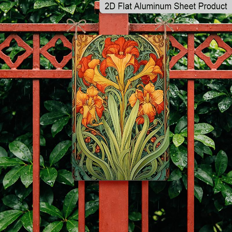 2D Flat Art Nouveau Floral Wall Art Decorative Sign, Aluminum Sign Vintage Metal Plaque Artistic Wall Decoration for Home, Bar, Cafe, Restaurant