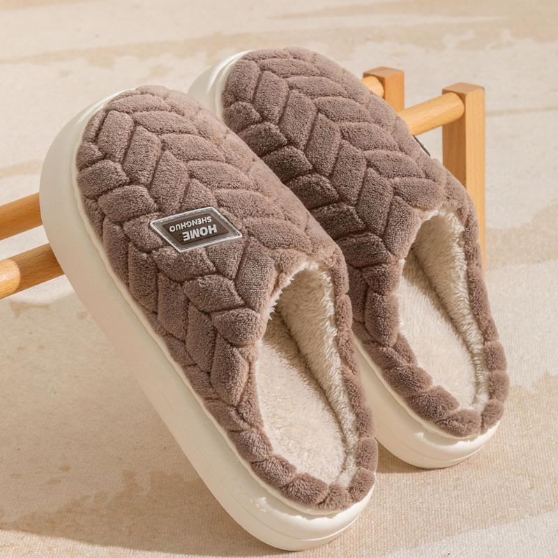 New Thickened Cotton Slippers for Women, Warm and Non-slip At Home In Autumn and Winter, Couple with Velvet Thick Bottom Cotton Mop for Men