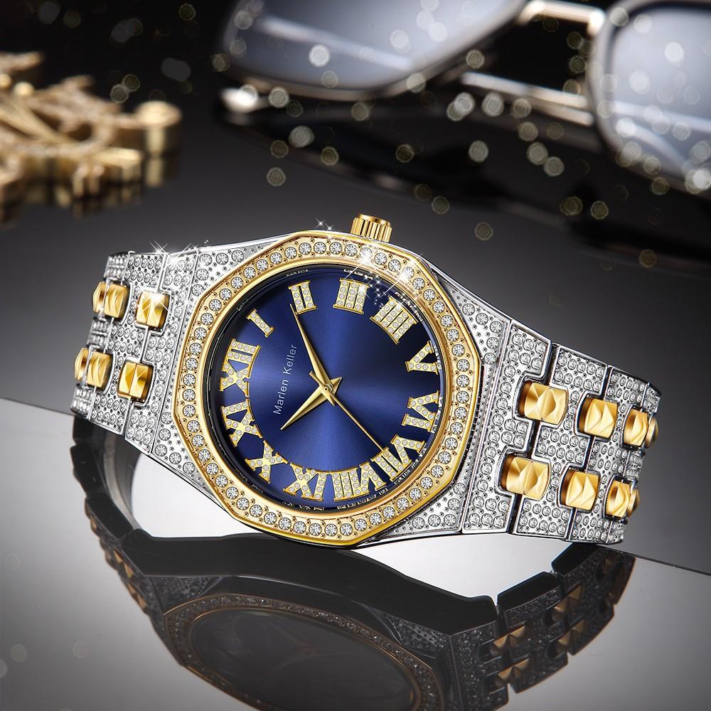 Luxury Full Diamond Men Watches Fashion Stainless Steel Strap Male Quartz Wristwatches