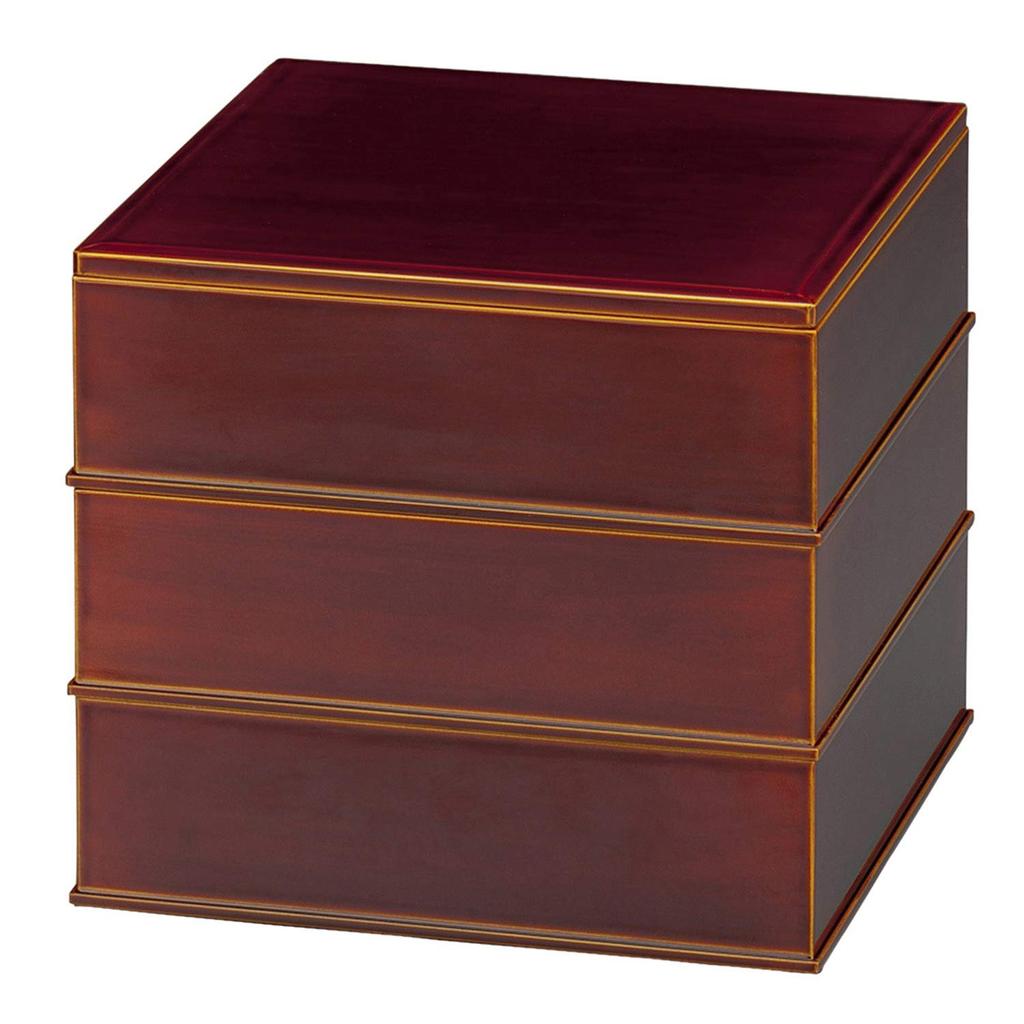 Nakayama Lacquerware Hida Shunkei Lacquerware Hand-painted Lacquer Square Jubako Box, 3 Tiers