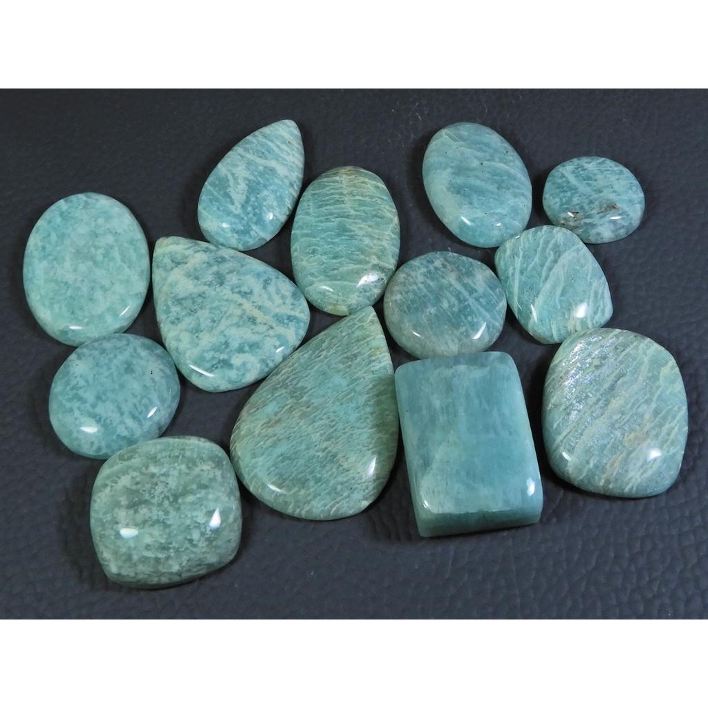 294Cts. Natural Amazonite Mix Shape Cabochon Loose Gemstone 13 Pcs Lot C-296