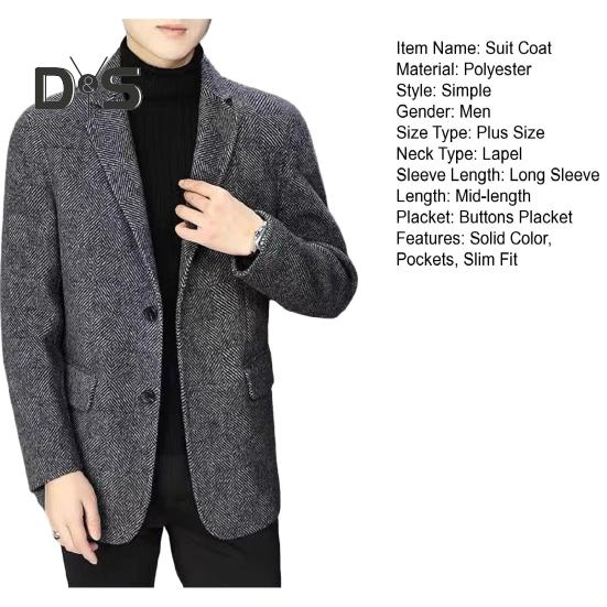 Uomo Completo Cappotto Risvolto Manica Lunga Due Bottoni Giacca Business Slim Fit Tinta Unita Autunno Inverno Lana Outerwear