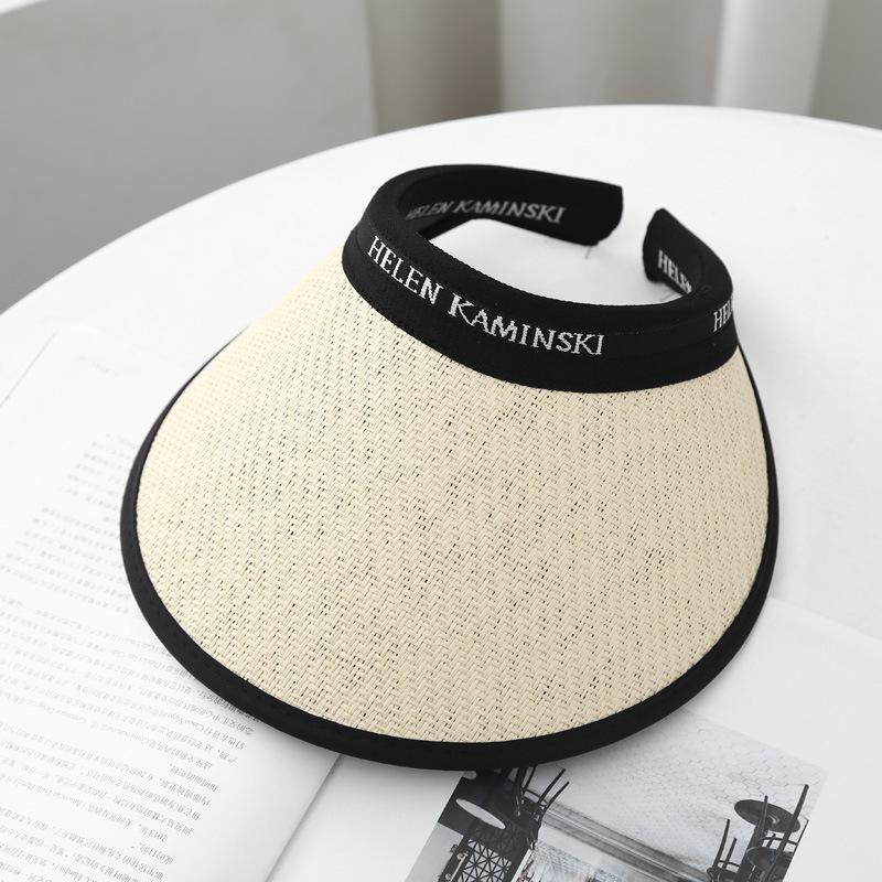 Summer Straw Hat for Women Foldable Empty Top Sun Hat Outdoor Beach Running Bicycle Wide Brim Female Sunscreen Visor Casual Cap