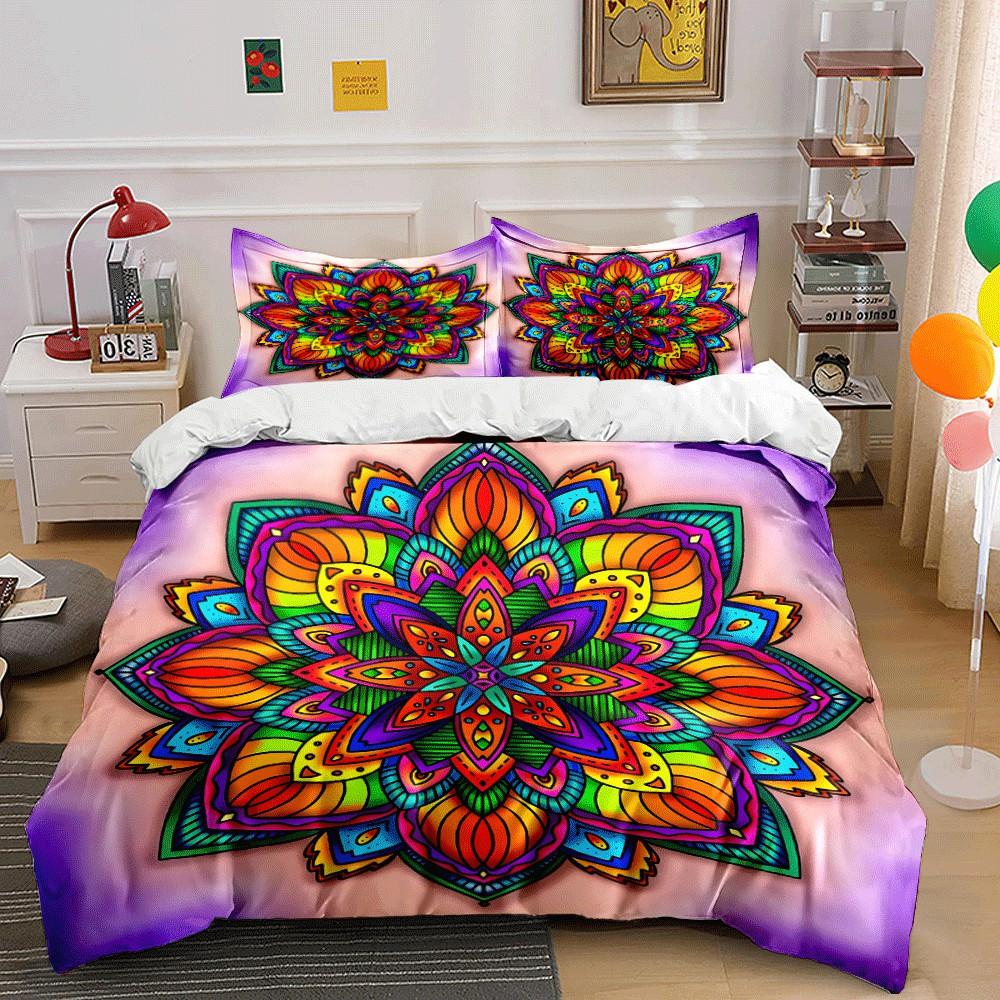 Buntes Mandala-Design Dekoration Set Exquisites Dreiteiliges Bettwäsche-Set Geschenk für Kinder und Erwachsene