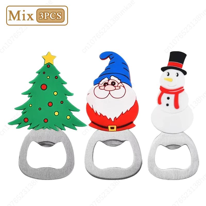 1-20PC Christmas Beer Bottle Opener Santa Snowman Bottle Opener Silicone Stainless Steel Bottle Opener Party Decoration Supplies
