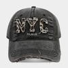 American personality trend leopard print English letters NYC ripped baseball cap men's and women's street fashion retro cap