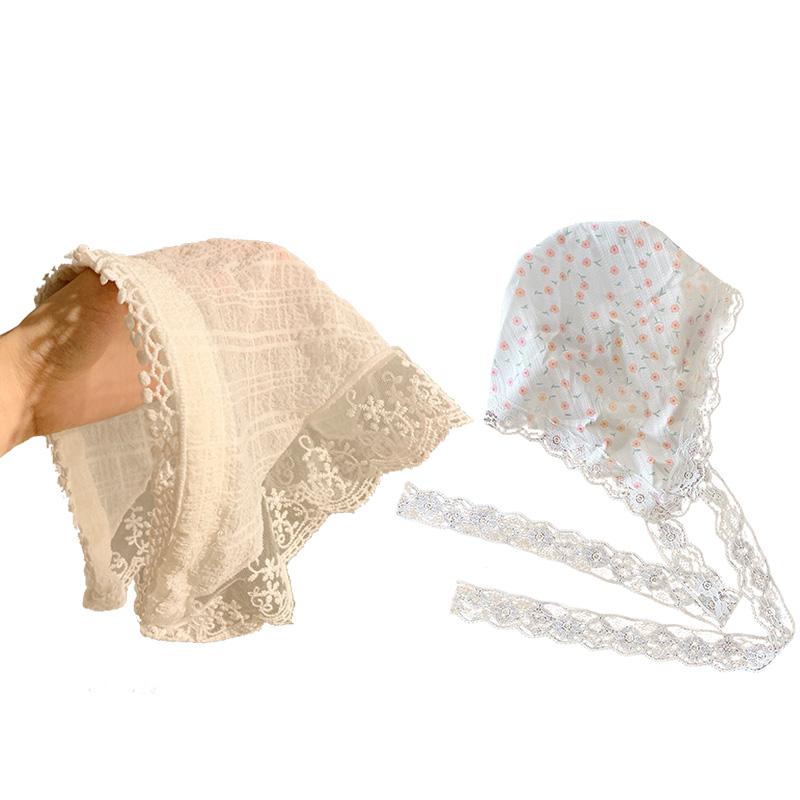 Women French Style Triangle Turban Hairband Lace Floral Hair Band Sun Protection Hair Hoop Fashion Girls Triangle Scarf Headband