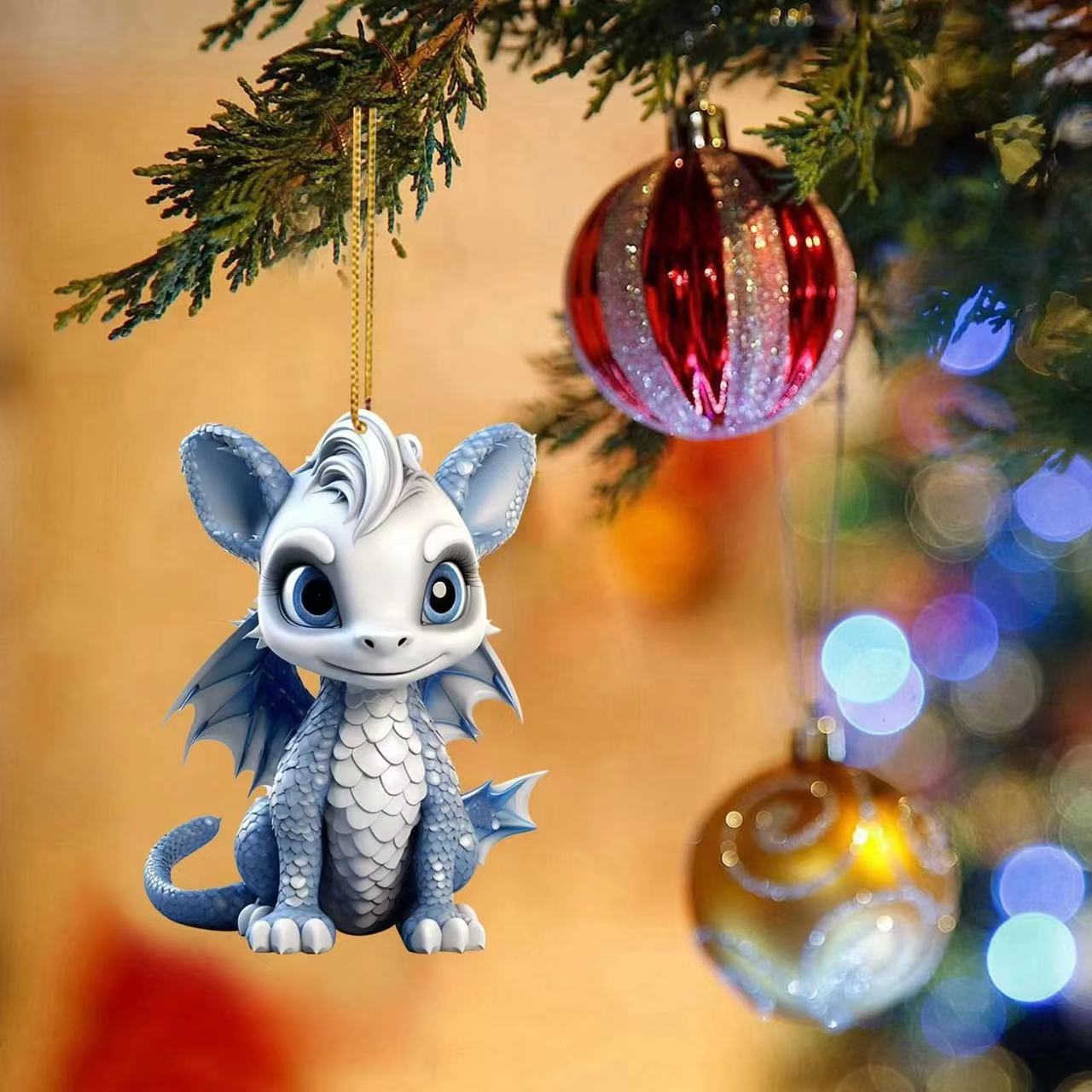 

2D акриловый рождественский кулон дракон, детеныш, яйцо, кошка, Санта-Клаус, украшения для дома, автомобиля, рождественской елки, подвесное украшение на Новый год 2025