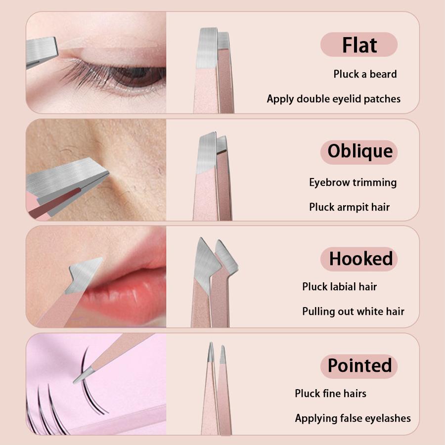 Eyebrow Tweezer Set 6 Pcs Precision Tweezer for Eyebrows with Curved Scissors Plucking Daily Beauty Tools with Leather Case