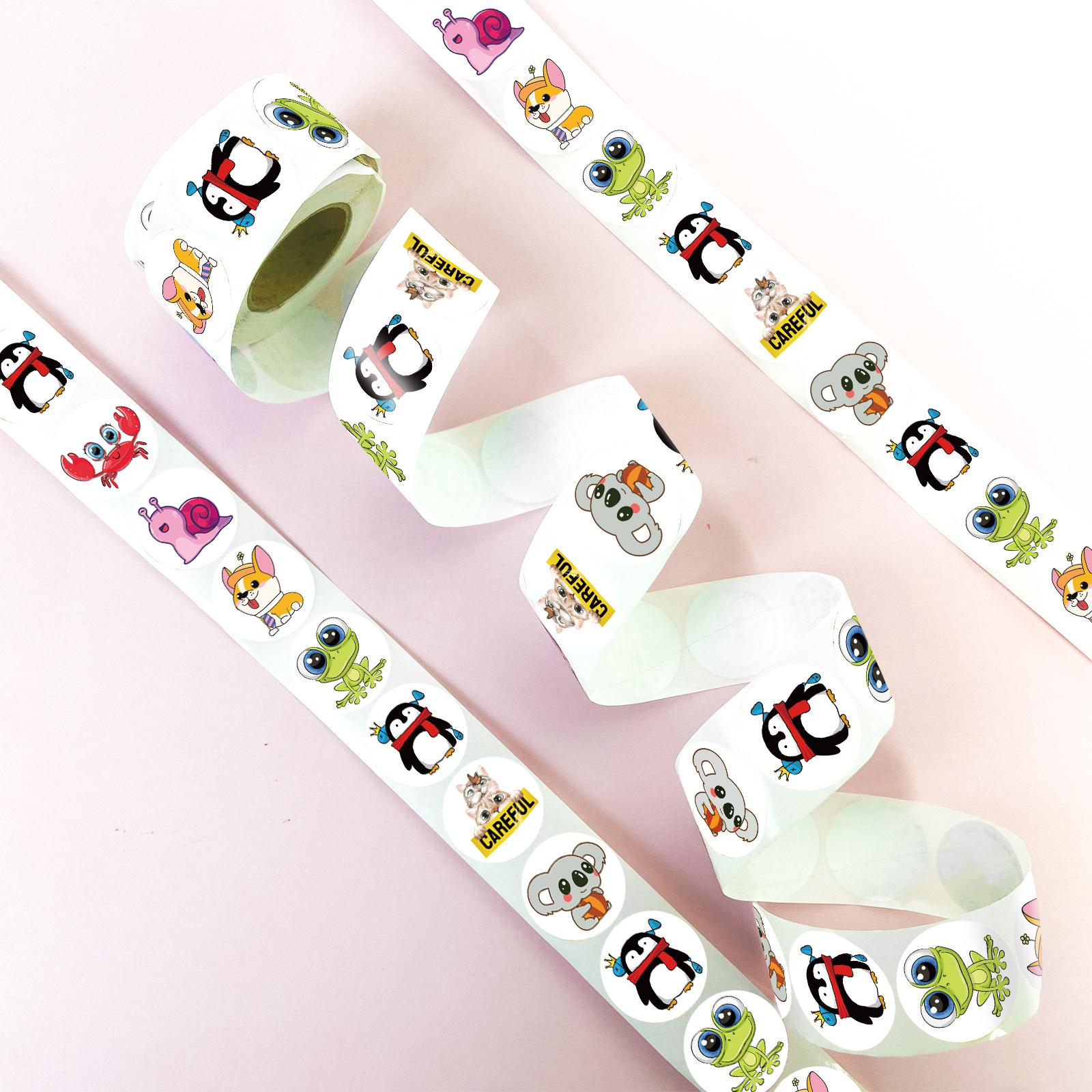 

500 листов/рулон Милые наклейки в рулоне с животными, Детские мультяшные водонепроницаемые декоративные наклейки в рулоне