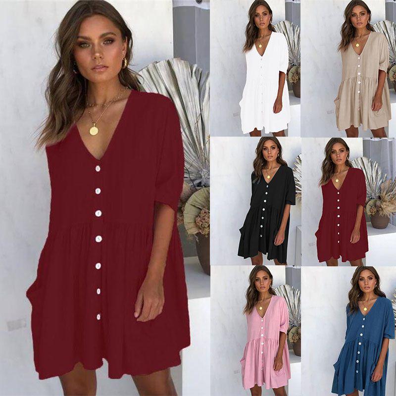 Stylish Women Summer Smock Dress With 3/4 Sleeve For Casual Beach Outings And Holidays