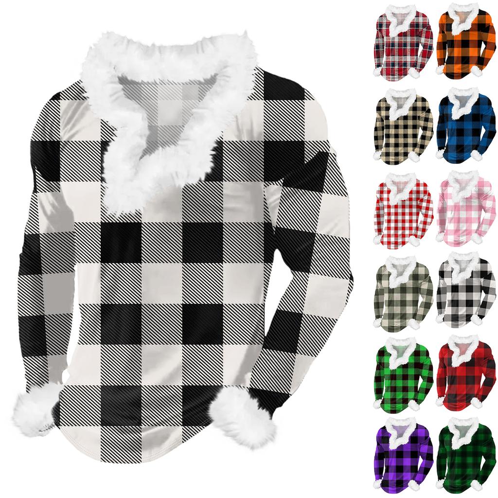 Men's Christmas Printed Fleece Lined Hoodie | Faux Trim Party Sweatshirt With Pocket | Plus Size Loose Fit Holiday Pullover