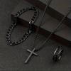 3-piece men's multi-functional jewelry set, cross pendant necklace + bracelet + ring set.