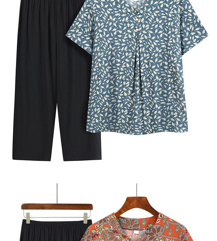 Summer Print Two-Piece Set for Middle-Aged and Elderly Women: Short-Sleeved Top and Grandma Style Outfit