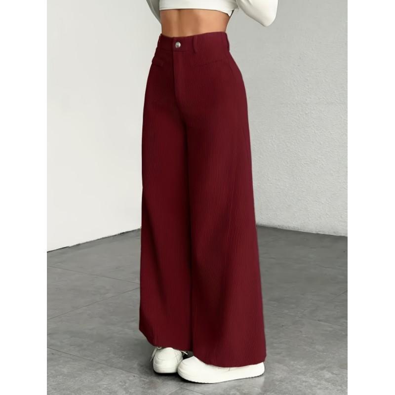 Women's Fall/Winter High-Waisted Casual Wide-Leg Solid-Color Work Pants