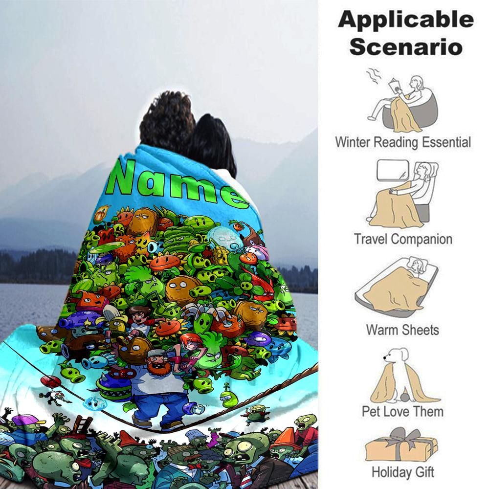 Customiz Name Personality Plants Vs. Zombies Blanket Soft &Warm Sofa Office Bed Travel Lunch Break Blanket, Gift Suitable All Seasons