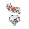 Ruffled One-Shoulder Split Swimsuit with Print Half Skirt