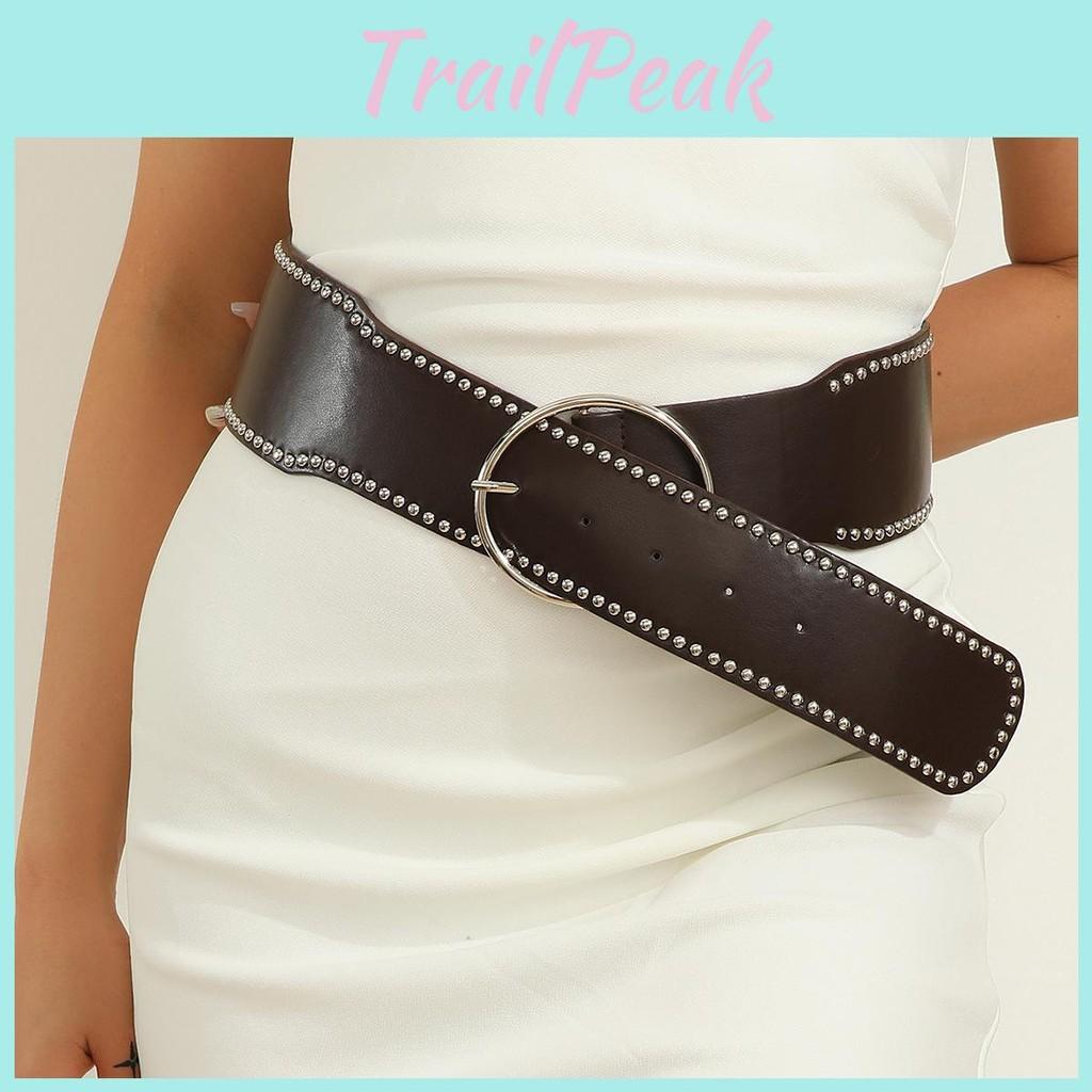 Faux Leather Belt With Rivet Decor And Metal Pin Closure For Trendy Outfits
