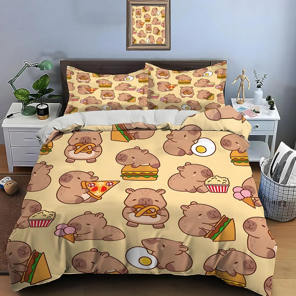 Cute Cartoon Capybara Print Bedding Set Duvet Cover 1 Duvet Cover 2 Pillowcases Adult and Boys Bedding Set Luxury Gifts