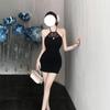 Pure desire sexy royal sister tight hip skirt women's summer new unique mesh splicing Spice Girl chic neck suspender skirt