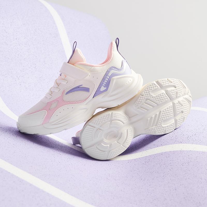 Anta Kids Synthetic Leather Fabric Trendy Versatile Lightweight Shock Absorbing Low Top Running Shoes Men Running Shoes White Pink Purple A22445577-3