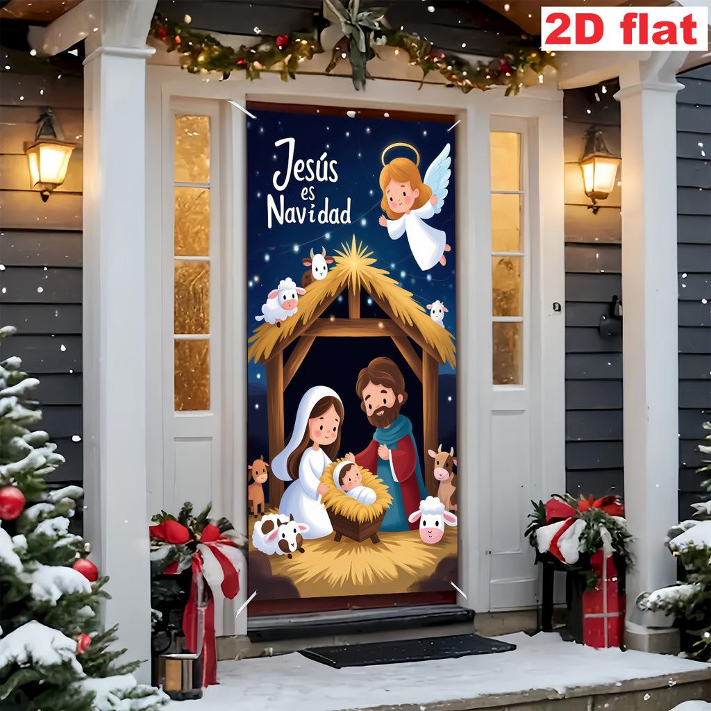 Christmas Door Decoration Shining Stars Christ Jesus Nativity Pattern Photography Background New Year Christmas Party Supplies