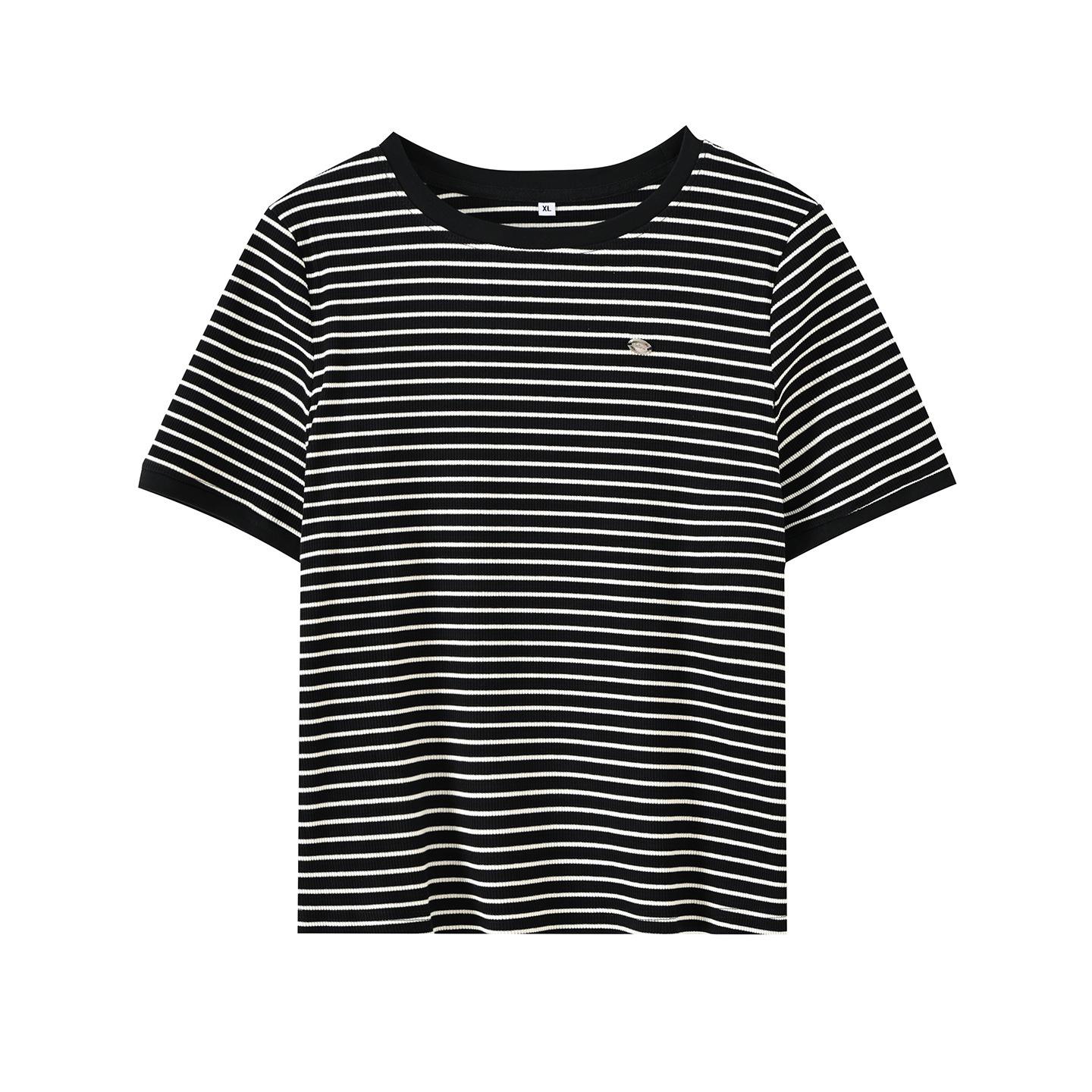 

Retro Striped Color Block Women s Short Sleeve T-shirt, Plus Size, Loose Fit, Age-Reducing Summer 2026 Fashion - Style 144137 XL (65-75 kg) чорний