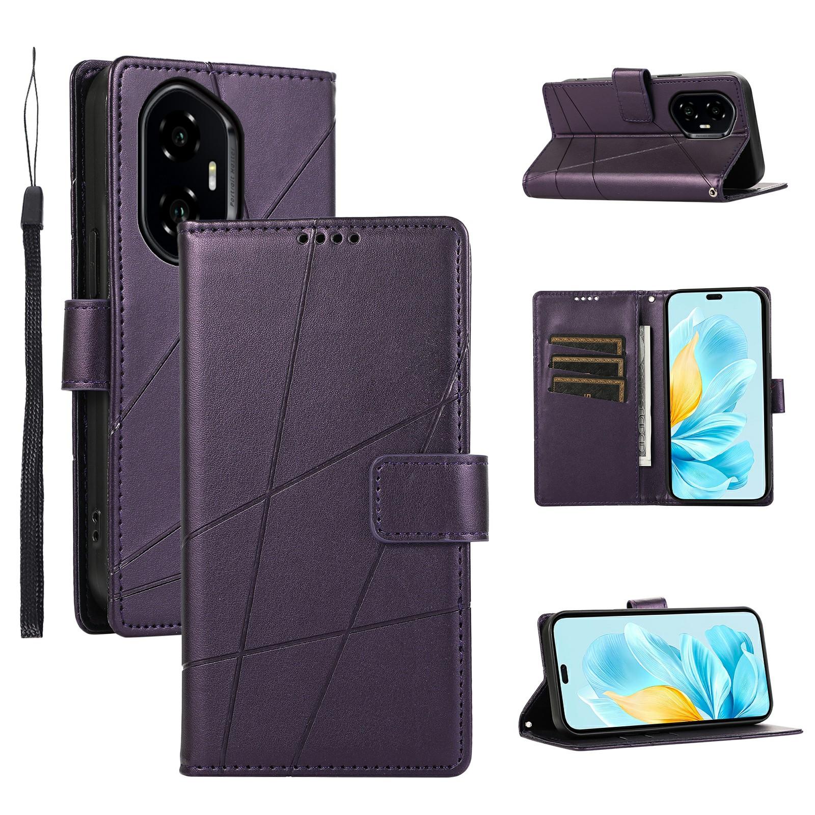 

For Honor 300 Phone Case Line Imprint Leather Wallet Cover Purple