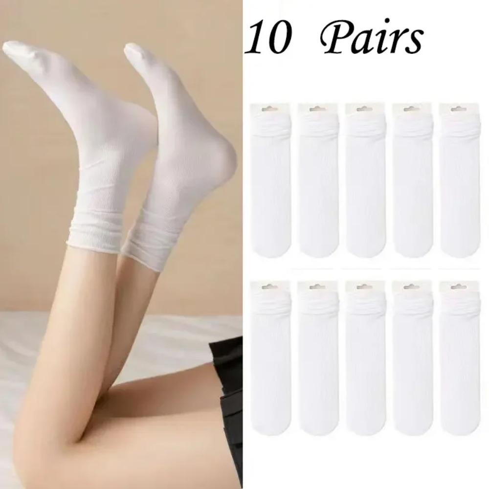 

10 Pairs Women s Everyday Crew Socks – Solid Color, Soft & Breathable, Ideal for Work School or Casual Outings One Size