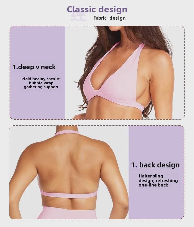 Breathable V-Neck Halter Sports Bra with Open Back - No Steel Rings, Perfect for Yoga & Fitness