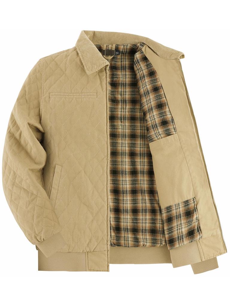 Męska pikowana kurtka z bawełnianego płótna, rozmiar amerykański, pogrubiona ciepłym flanelą