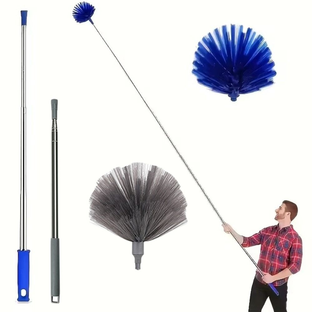 Stainless Steel Cobweb Duster Dense Bristles High Reach Duster Ceiling Duster Household Cleaning