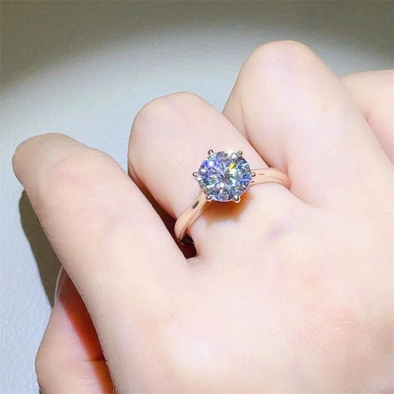 Rose Gold Six-Prong Women s D Color Moissanite Engagement Ring Silver-Plated AU750 Size 9