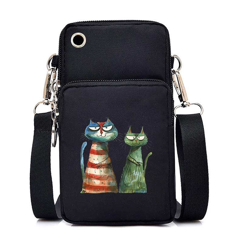 Morsom Anime Cat Liten Messenger Bag Hengende Neck Mynt Veske Vertikal Håndveske Kvinner Mobiltelefon Vesker Cartoon Small Crossbody Bag