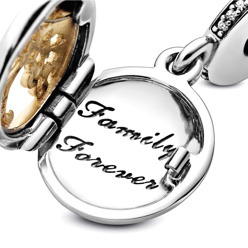 Charm-Anhänger „Familie immer umkreist“ aus S925er Silber „Love Mum“ Serie für Damenarmbänder, Zubehör zum Selbermachen als Geschenk zum Muttertag