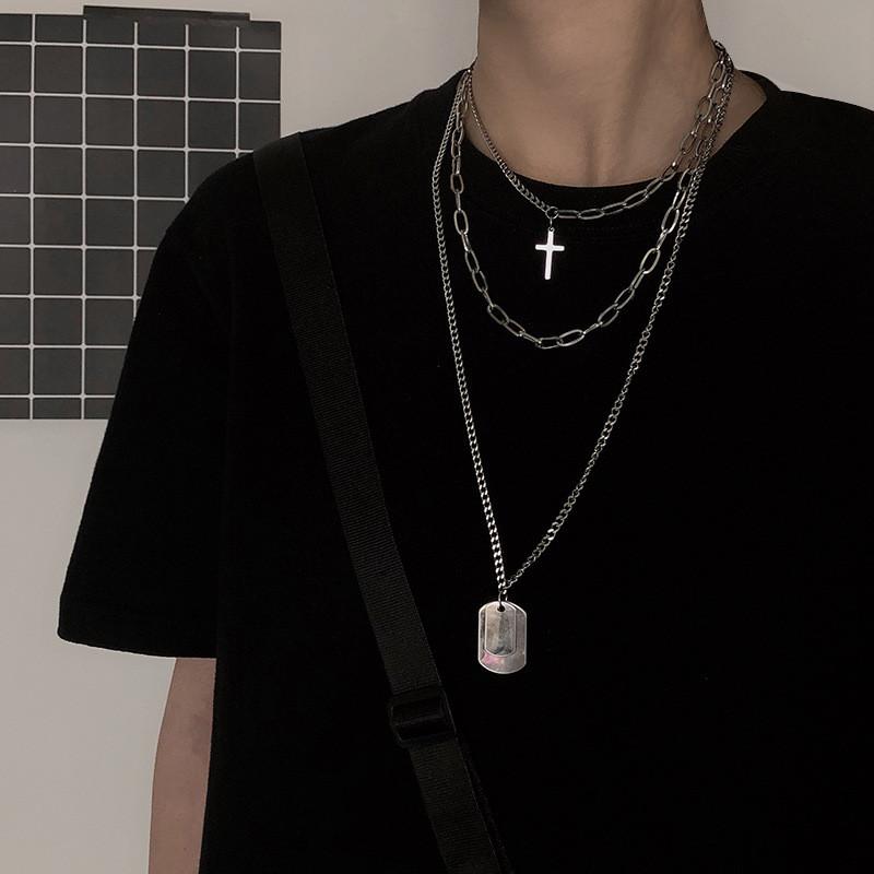 Cross Multi-layer Pendant Necklace Retro Hipster Hip Hop Rock Clavicular Choker Necklace Stainless Steel