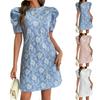 Damen Modisches Bedrucktes Kurzarm Rundhals Retro Freizeitkleid
