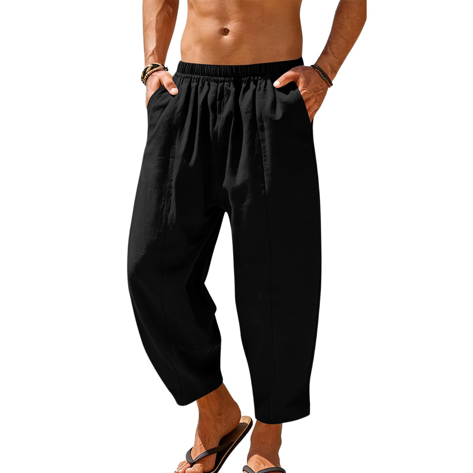 Men s Relaxed-Fit Stretch Waist Straight-Leg Pants S чёрный