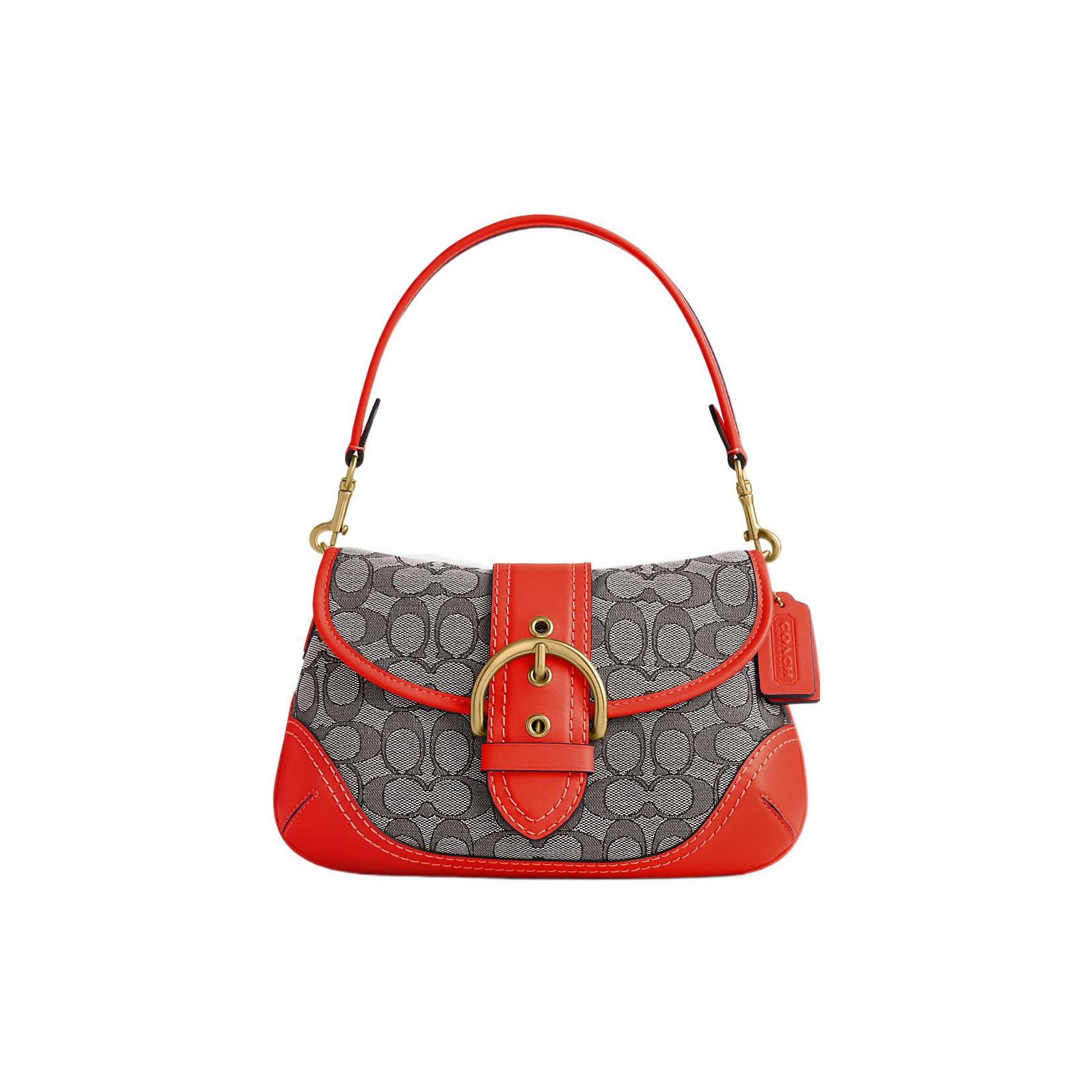 

Новая сумка-полумесяц COACH Soho из жаккардовой кожи, большая женская сумка на плечо, оранжево-серая CJ814-B4B4D 26.7*7.1*16.0CM