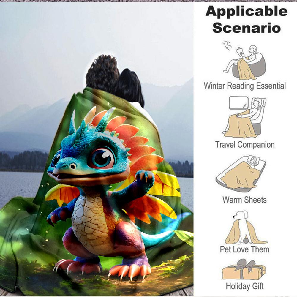 1ks Fantasy deka s drakem, Lehká flanelová přehozová deka na pohovku, postel, cestování, kempování, obývací pokoj, kancelář, gauč, křeslo a postel