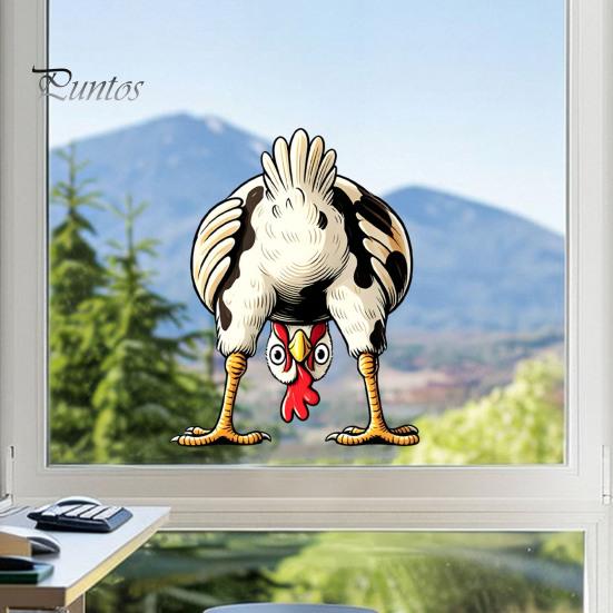 Static Adsorption Sticker Funny Chicken Window Cling, Upside Down Rooster Glass Sticker, Wall Decor Waterproof Non-adhesive Decal for Living